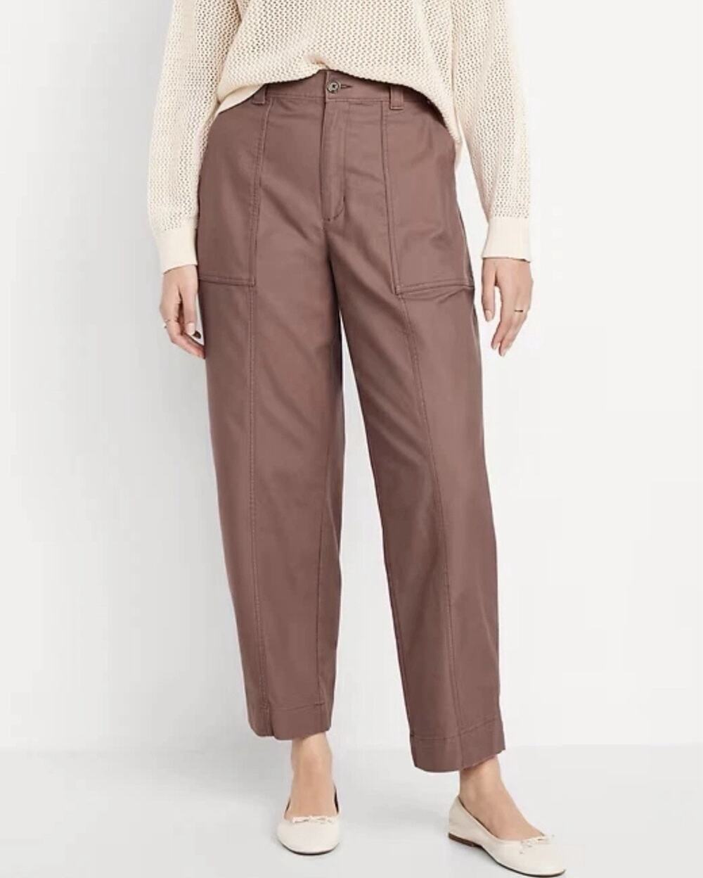 Old Navy Barrel Pants Womens Size 14 Warm Taupe High Rise Cotton Stretch Casual